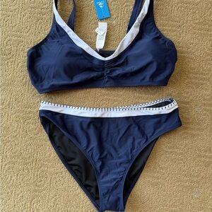 Cupshe Navy and White Bikini Set